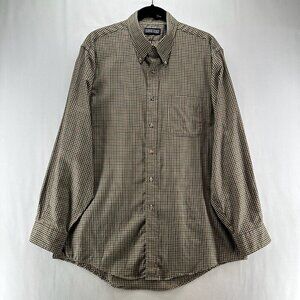 Lands End Shirt Mens Sz 16 1/2 Regular Fit Button Down Long Sleeve Gingham Beige